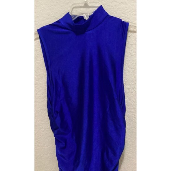 Shein Royal Blue Sleeveless Bodycon Dress High Neck Stretch Fabric Elegant - Picture 4 of 7